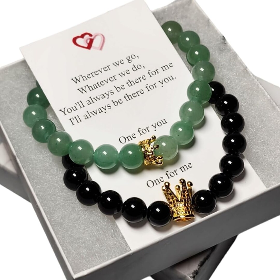King and Queen Magnetic Couples Bracelet Set Green Aventurine and Black Obsidian, His and Her bracelets, Matching bracelets MakerPlace by Michaels